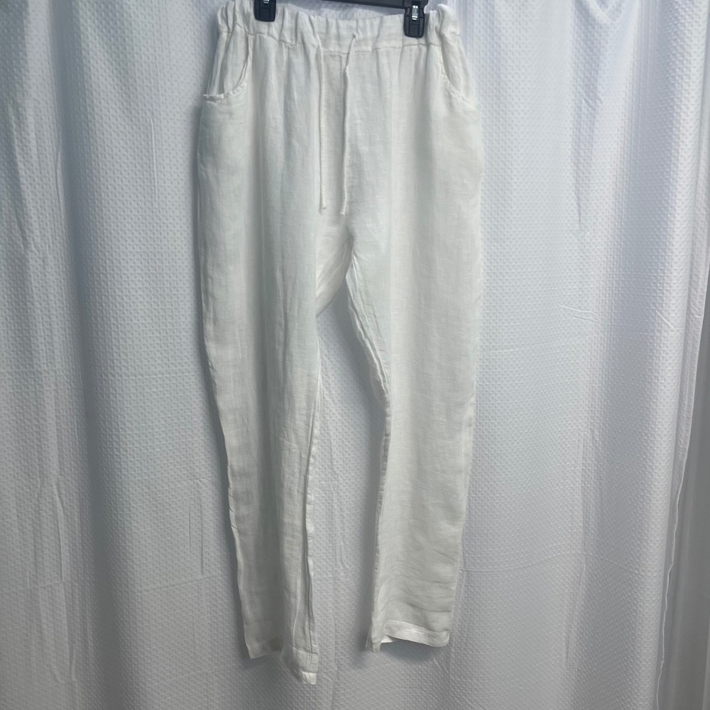 Aquavita Annabella White Linen Drawstring Lounge Pants Made in Italy NWT Medium
